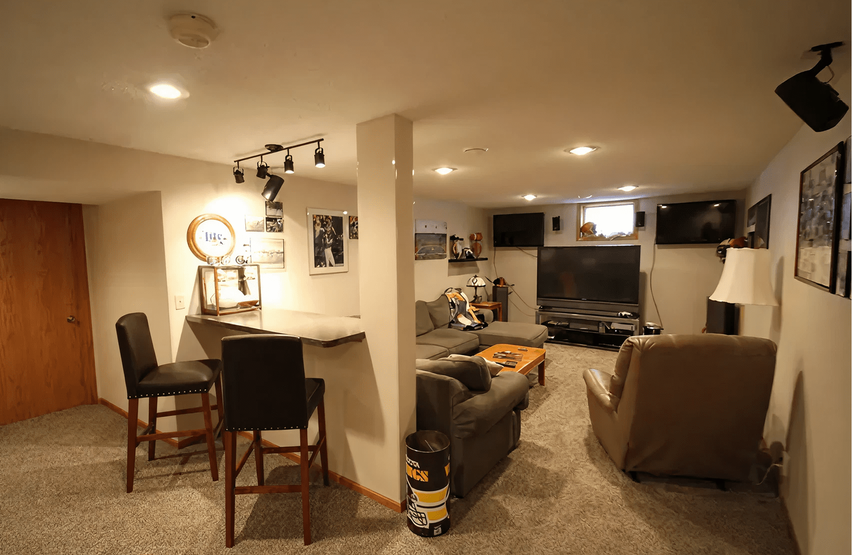 Home theater setup in basement