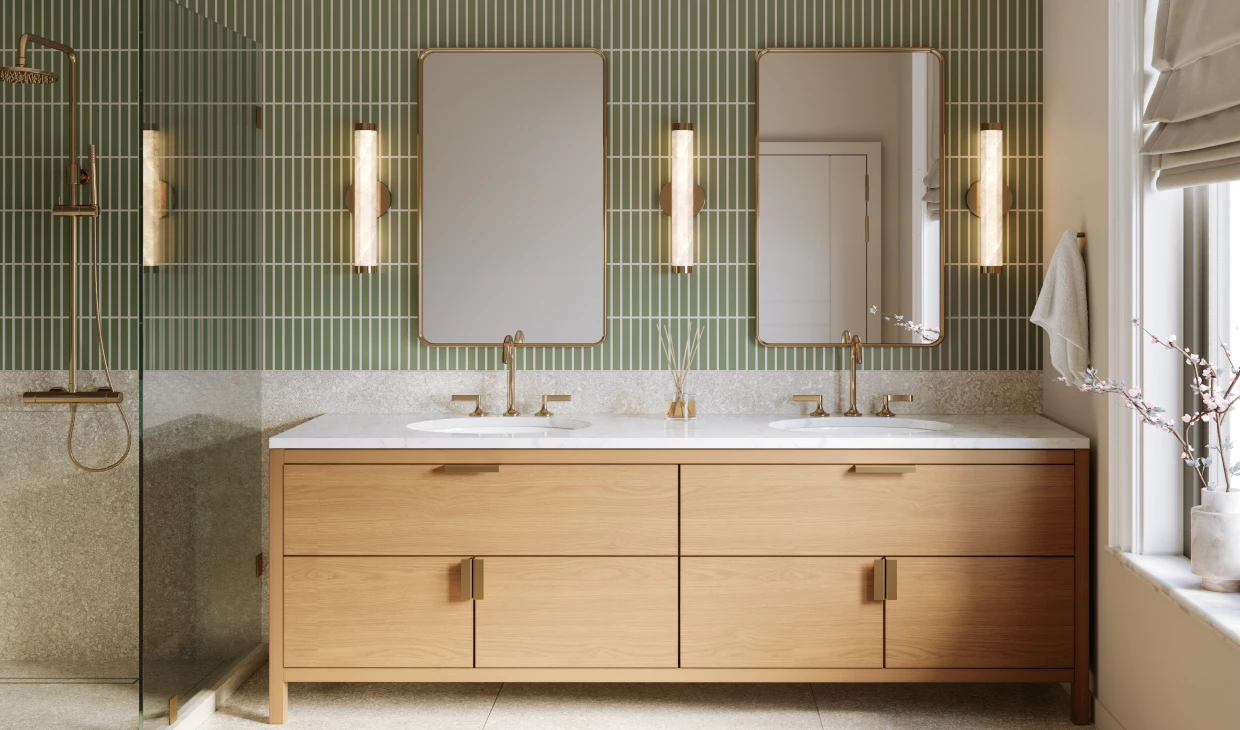 Contemporary bathroom design with green tiles