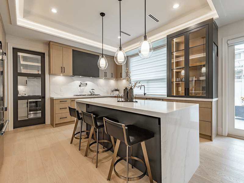 Contemporary kitchen featuring wooden cabinetry