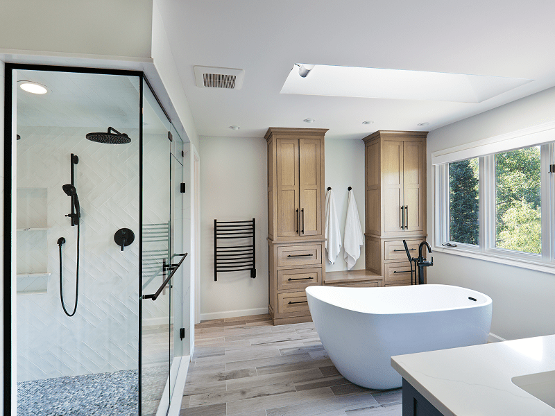 Luxurious shower and elegant bathtub